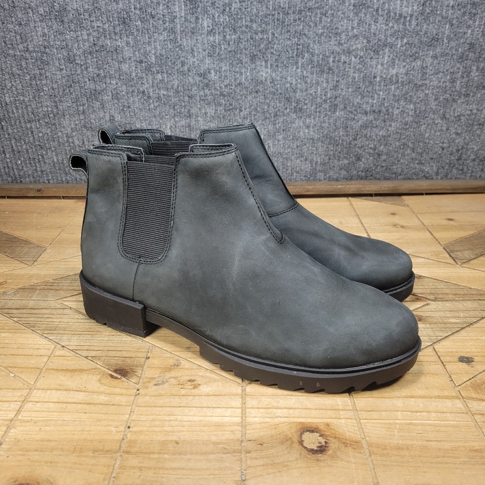 Sorelβ Emelie II Chelsea Boots Womens 10 Black Waterproof Leather NL4324-010 - Picture 1 of 13